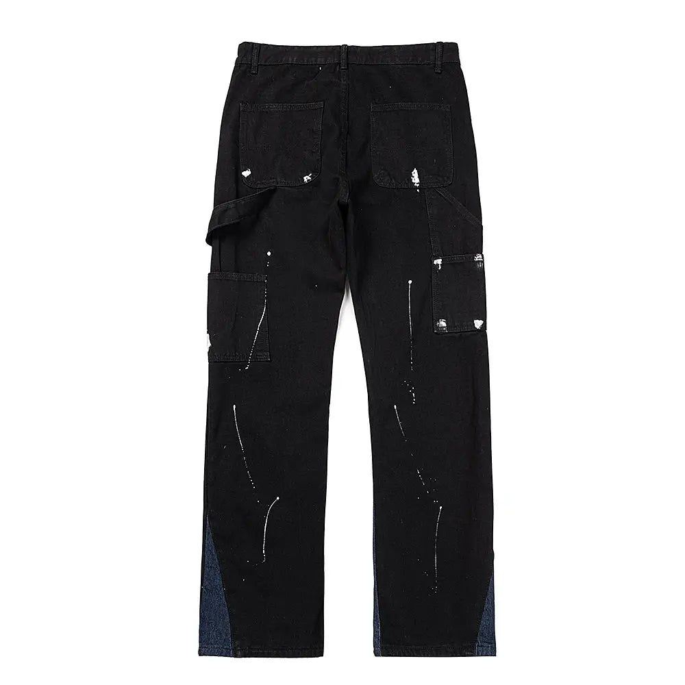 Pluto Splatter Black distressed Wideleg Panel Jeans Pluto Clo uk | Official Website