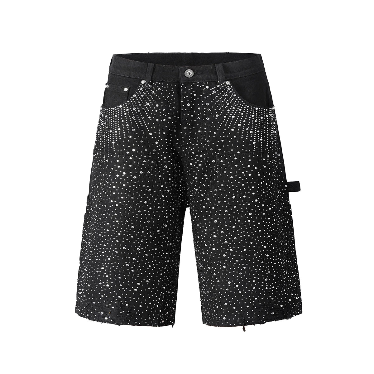 Vintage Color Rhinestone Print Washed Gray Baggy Jeans Shorts for Men Straight Casual Harajuku Loose Denim Trousers Oversized Pluto Clo uk | Official Website