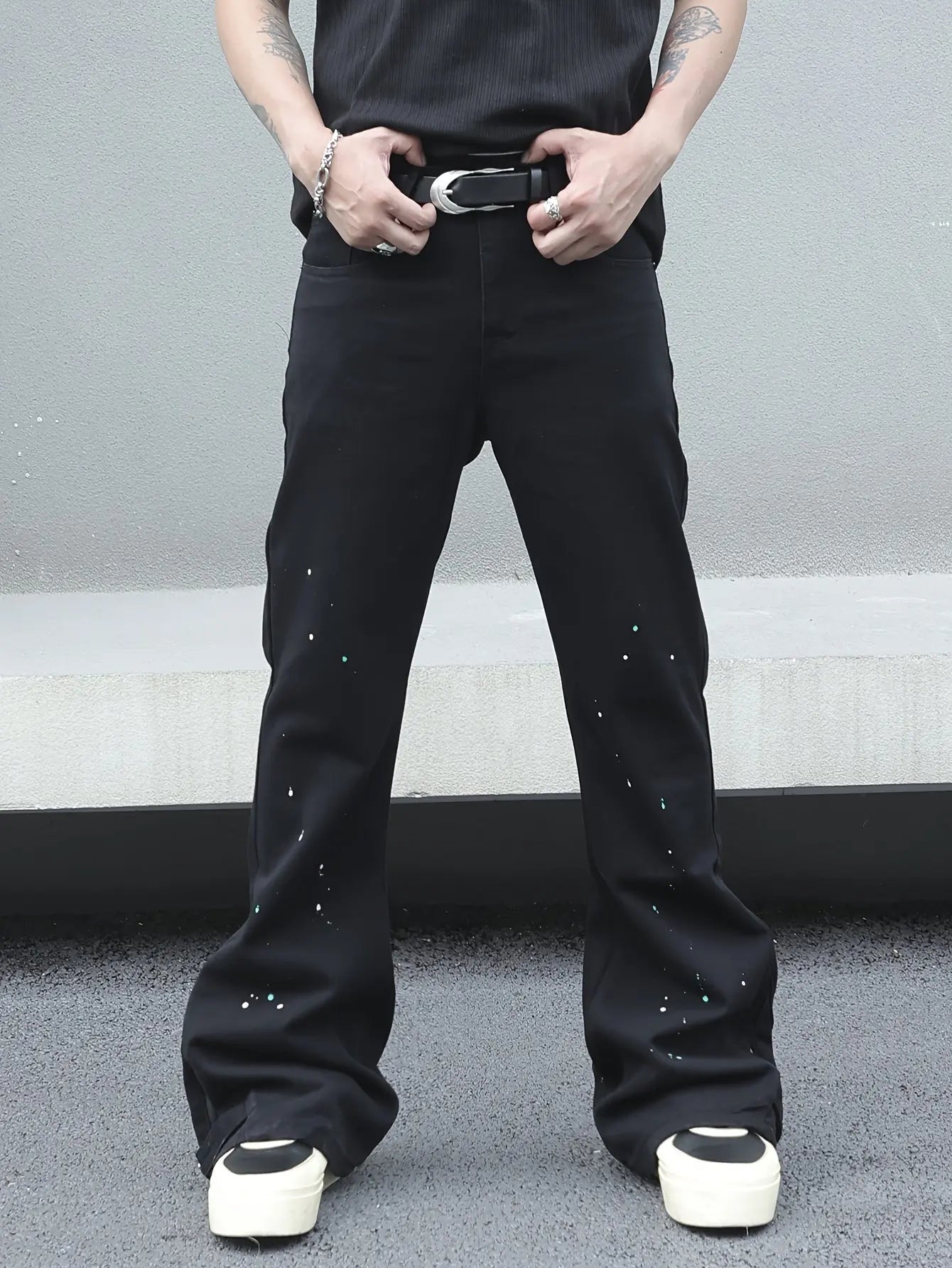 Pluto Black Comfy Loose Fit Flares Jeans Pluto Clo uk | Official Website