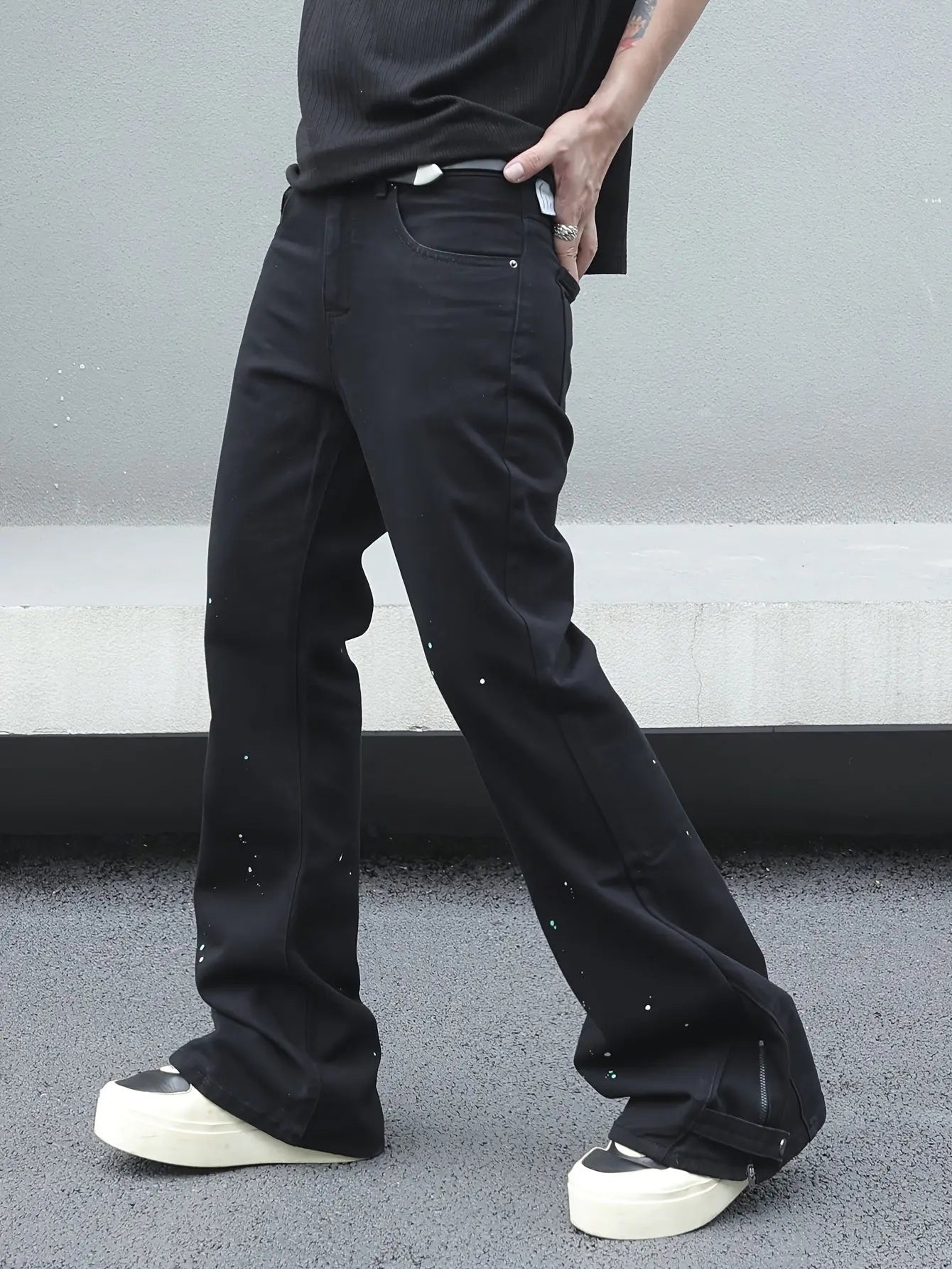 Pluto Black Comfy Loose Fit Flares Jeans Pluto Clo uk | Official Website